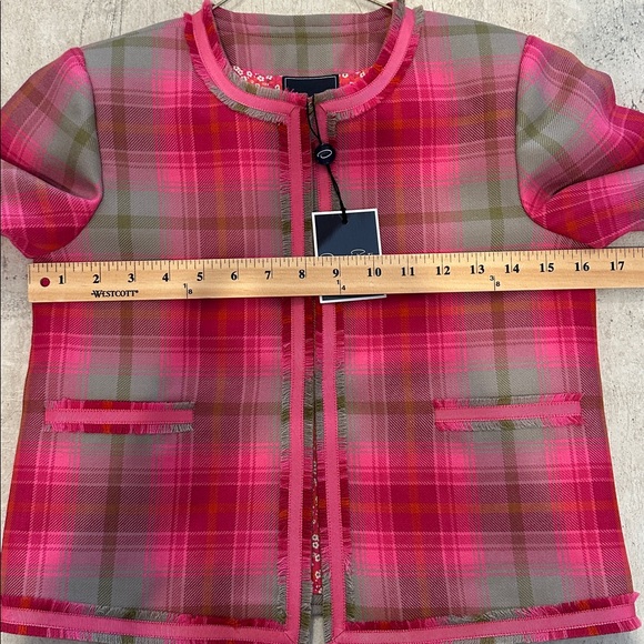$295 NEW Oscar de la Renta Girls WOOL Jacket Hot Pink Green Plaid Blazer 14 Y - Picture 7 of 7